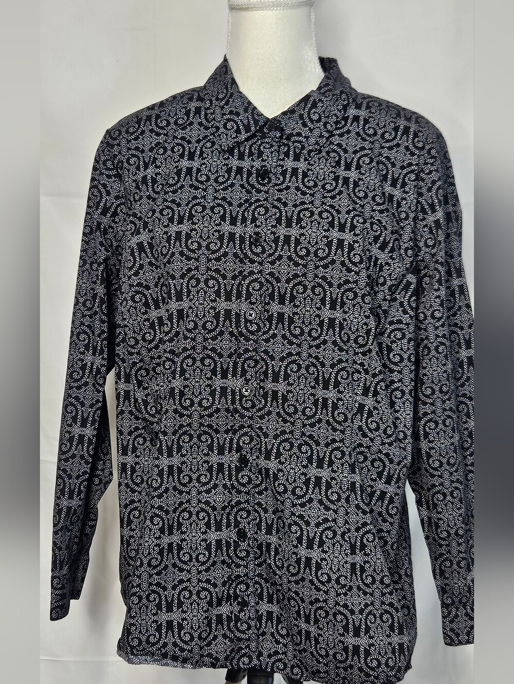 CJ Banks Black and White Printed Button-Down Shirt